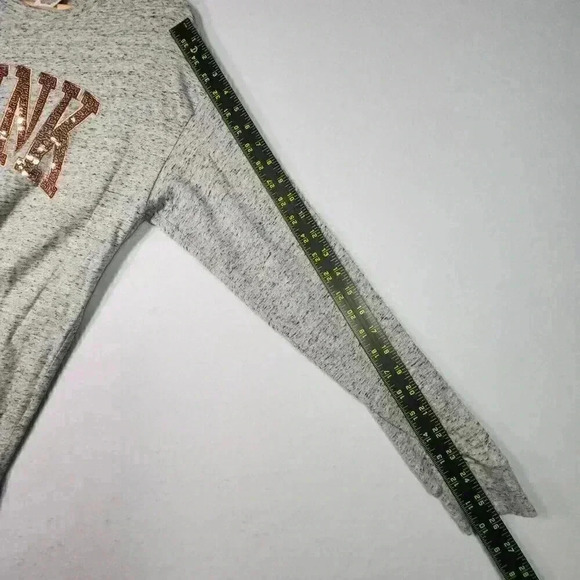 PINK Victoria's Secret Women's Bling T-shirt Small Rose Gold Sequin Logo LS Gray - Picture 12 of 14